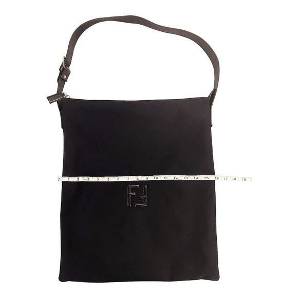 Fendi Zucca Shoulder Bag Black Nylon Canvas FF Logo Vintage - Picture 2 of 7